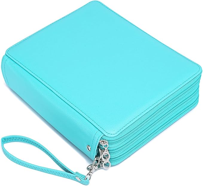 YOUNGCOL Deluxe PU Leather Colored Pencil Case - 120 Slots Pencil Holder with Handle Strap Large Capacity Pencil Organizer