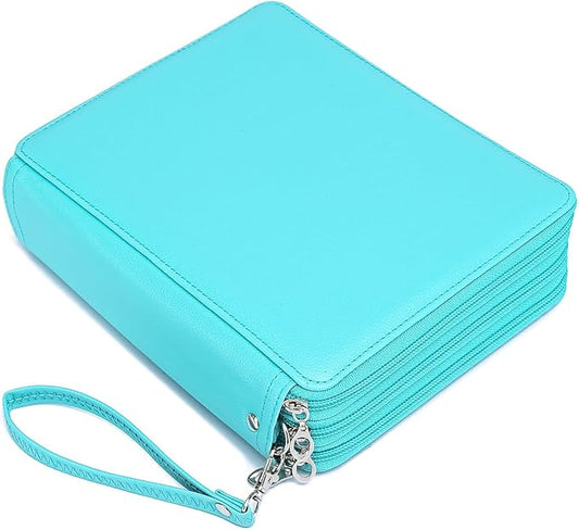 YOUNGCOL Deluxe PU Leather Colored Pencil Case - 120 Slots Pencil Holder with Handle Strap Large Capacity Pencil Organizer