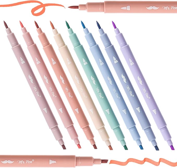 Mr. Pen- Dual Tip Aesthetic Bible Highlighters No Bleed Through, 8 pcs | Chisel & Brush Tip, Cute Highlighter for Journaling Supplies and School Accessories, Bible Highlighters and Pens No Bleed