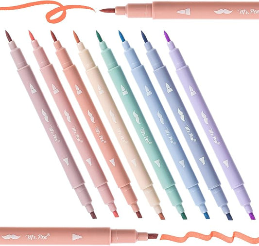 Mr. Pen- Dual Tip Aesthetic Bible Highlighters No Bleed Through, 8 pcs | Chisel & Brush Tip, Cute Highlighter for Journaling Supplies and School Accessories, Bible Highlighters and Pens No Bleed