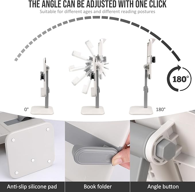 Tablet Stand Holder,Adjustable Foldable Lightweight iPad Laptop Book Stand for Desk,Monitor Holder Multi-Functional Rest Tray Recipes Textbook Cookbook Magazine Laptop Tablet DW (Grey)