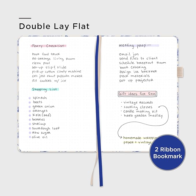 &And Per Se Dotted Journal Notebook, A5 Hardcover Aesthetic Dotted Notebook – 160 Pages 100gsm Thick Dot Grid Paper, 3 Sticker Sheets – Gift-Ready Journaling Kit for Women (Blue Flowers)