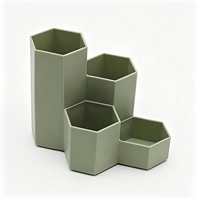 Pencil Organizer Pen Holder for Desk Pens Cup Small Desk Organizer Cute Pen Holder for Office,School and Home (Green, L-Shape)