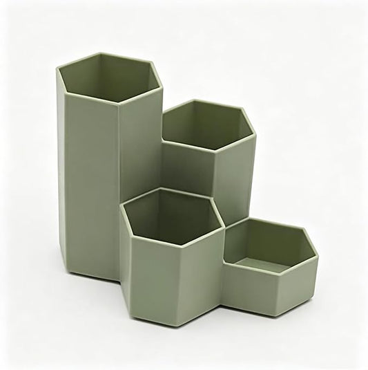 Pencil Organizer Pen Holder for Desk Pens Cup Small Desk Organizer Cute Pen Holder for Office,School and Home (Green, L-Shape)