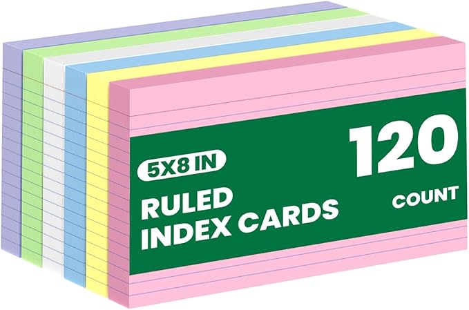 120 Count Colored Index Cards 5x8 Lined Colorful Notecards 6 Color Lined Flashcards for Studying 5 x 8 Index Cue Cards Ruled Notecards Multicolor Note Cards Flash Cards for Notes Office School Recipes