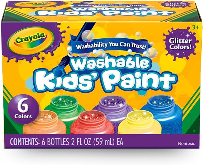 Crayola Washable Kids Paint Set (12ct), School Supplies for Kids, Classic and Glitter Paint, Classroom Essentials, Toddler Painting Kit, Ages 3+ [Amazon Exclusive]