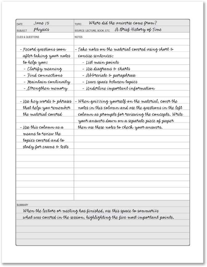 BookFactory Universal Note Taking System (Cornell Notes) / NoteTaking Notebook - 100 Pages, 8.5'' x 11'' - Laminate Hardbound (Made in USA)