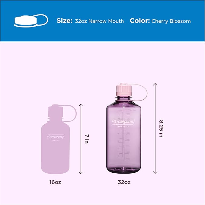 Nalgene 32 oz Narrow Mouth Water Bottle | BPA-Free, Durable & Leak Proof, Lightweight Bottle for Hiking, Gym & Travel, Cherry Blossom