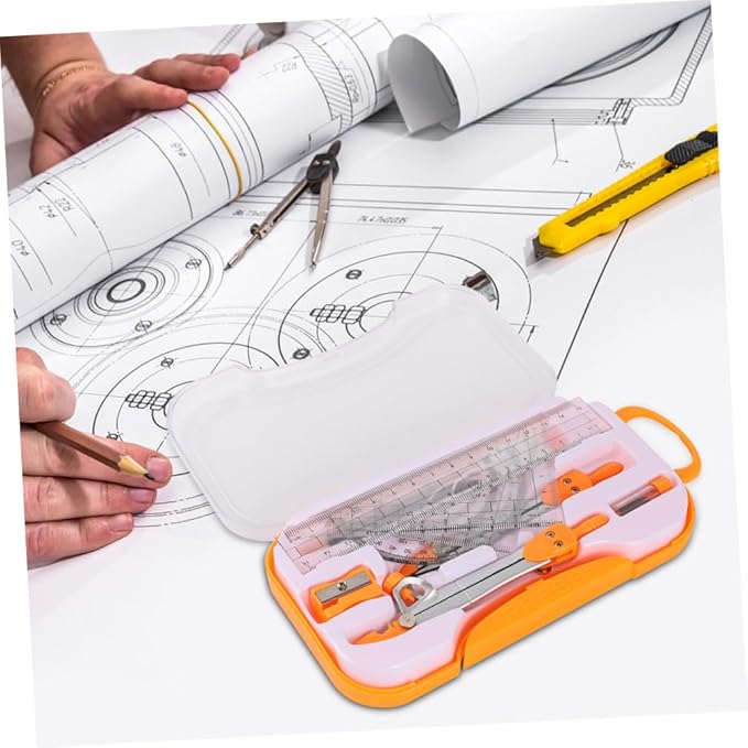 DOITOOL 1 Sets Compass Drawing Kit for Students Math Tool Set with Ruler Protractor Storage Case for Drafting School Use Random Color