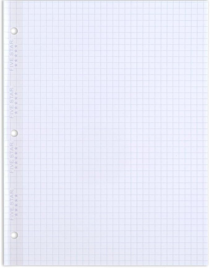 Five Star Reinforced Insertable Graph Ruled Notebook Paper, 6 Pack, White, 8.5 x 11, 75 Sheets per Pack