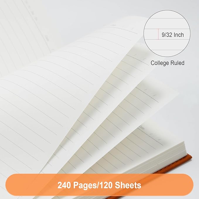 COMIX Lined Journal for Men Women, 240 Pages 5.6" x 8.3" Journaling Notebook, A5, College Ruled, Hardcover Notebook for Work & Note Taking, Fits for Office School Home, Brown