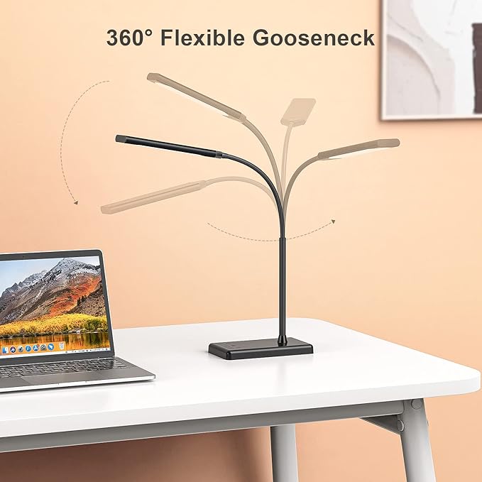 LED Desk Lamp for Office Home, Wireless Charger Desk Lamp with Dimmable, 12W Eye-Caring Desk Light, 600LM Reading Light for Desk, 5 Color Modes 6 Brightness Levels Lamp for Study, Workbench