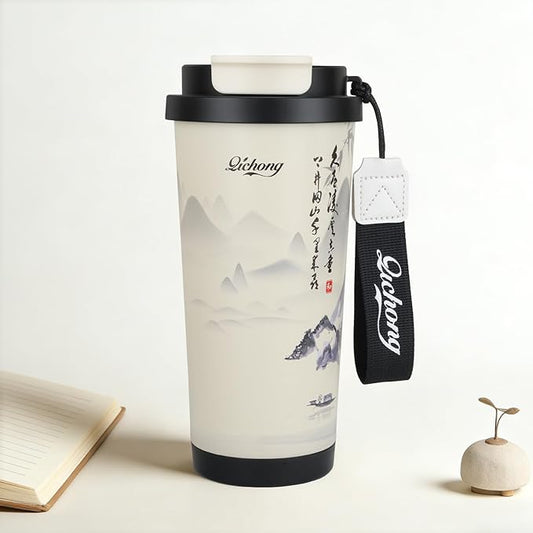 Stainless steel insulated Tumbler Portable leak-proof coffee mug 18oz sports water Bottle suitable for car cup holder BPA-free insulated water bottle for sports，school，travel，Black landscape