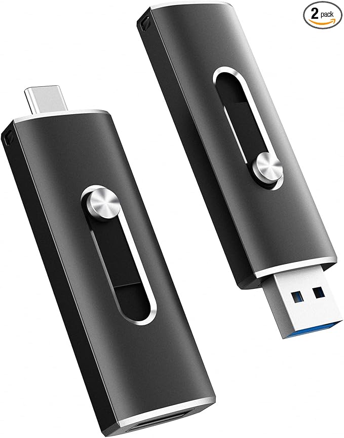 128GB USB C Flash Drive Dual USB 3.2 Gen 1/USB 3.1 Gen 1 Type C & USB A Thumb Drive up to 150MB/s 2-in-1 USB-C Memory Stick for iPhone 15/16/17, Android Phone, Tablet, MacBook, Computer (2 Pack)