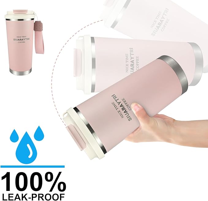 20oz Tumbler Stainless Steel Vacuum Insulated Coffee Travel Mug Reusable Iced Coffee Cup Hot Coffee Travel Mug with lid and straw Cupholder Friendly Leak-Proof BPA Free (Pink)