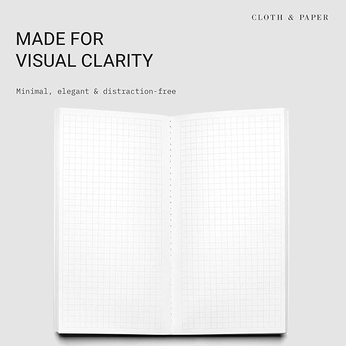 Cloth & Paper Travel Notebook | Graph Notebook – Olive | Pocket Plus Grid Paper Notebook 3.2" x 6" | Graph Layout for Notes, Diagrams, Lists & Structured Planning for Work or Study – Soft Touch Cover