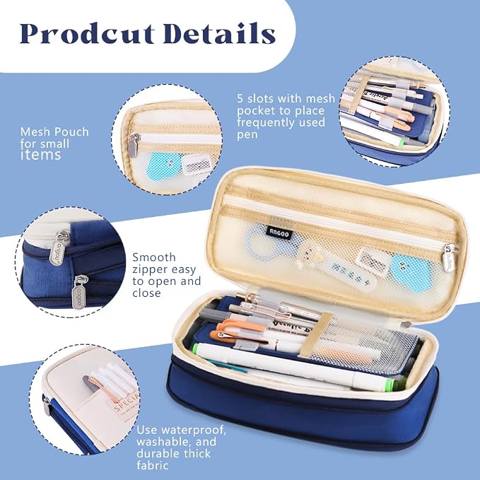 iSuperb Foldable Pencil Case Zipper Big Capacity Aesthetic Canvas Pencil Pouch Compartments Stationery Organizers Pen Bag for Kids Girls Boys Teen Child Student School Supplies Makeup Bags
