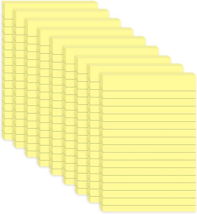 9 Pack Lined Sticky Notes 4x6 in Post, Yellow Large Notepads with Lines, Strong Adhesive, Self-Stick Pads for Office, Home, School