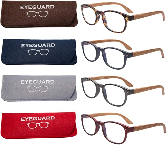 EYEGUARD 4 Pack Reading Glasses Blue Light Blocking Spring Hinge Readers for Women Men Anti Glare Filter Lightweight Computer Eyeglasses