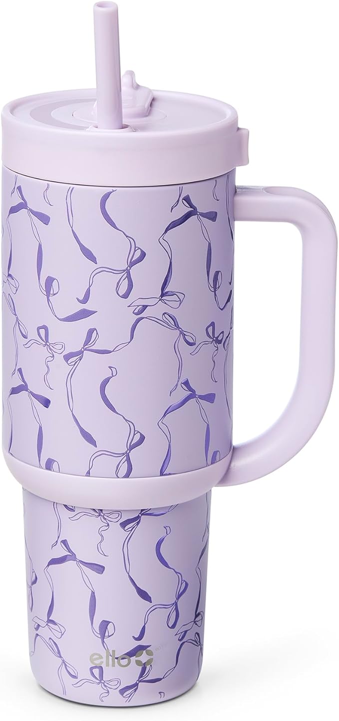 Ello Oasis 30oz Tumbler with Handle & Retracting Straw | Reusable Insulated Stainless Steel Cup 100% Leakproof | Gifts for Teens Women | Keeps Cold for 23 Hours | Cup Holder Friendly | Take a Bow