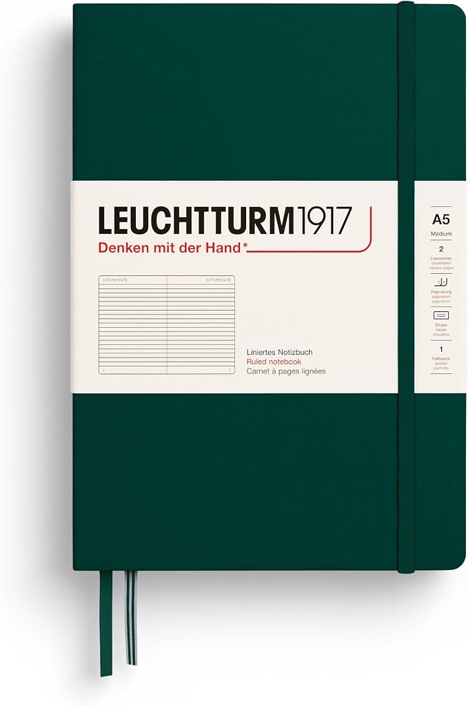 LEUCHTTURM1917 - Notebook Hardcover Medium A5-251 Numbered Pages for Writing and Journaling (Forest Green, Ruled)