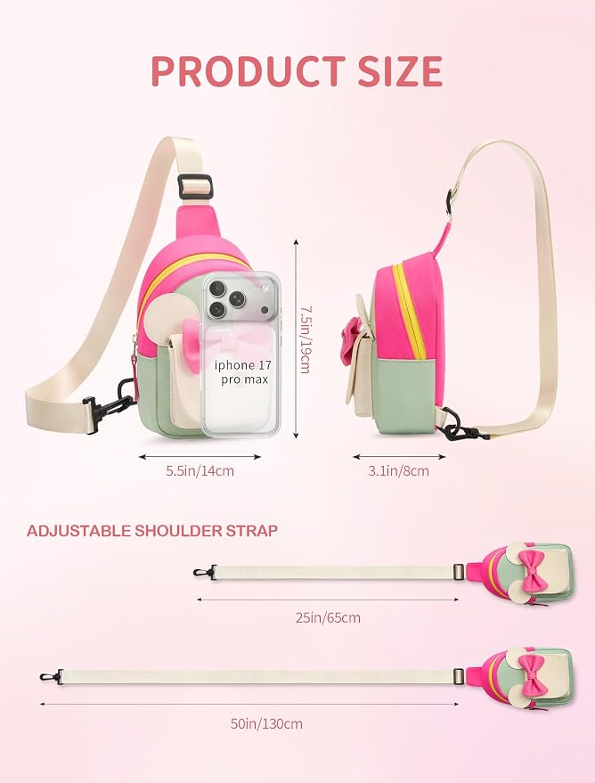 Birthday Back to School Gifts for Girls 3-8, Kids Fanny Pack Toddler Purse | Cute Fashion Sling Crossbody Bag for 3 4 5 6 7 8 Year Old Girls with Adjustable Strap. Perfect for Travel Holiday Essentials
