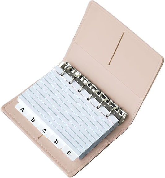 3x5 Lined Index Cards with Ring Binder Holder and Dividers, 100 Note Cards, Pink