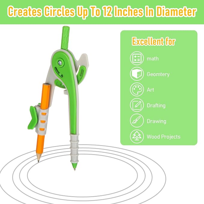 Zonon 30 Pcs Math Geometry Compasses Classroom Set, Bulk Bright Colored Plastic Drawing Compass with Pencils and Safe Tip, Back to School Teacher Supplies for Kids Basic Drafting