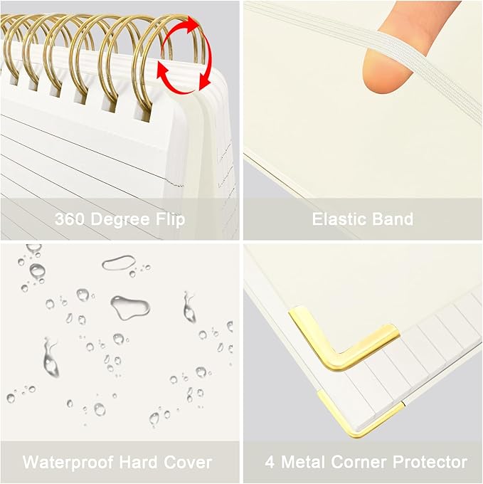 Mousbull Top Spiral Notebook, A4 Hardcover Top Bound Steno Pads, 240 Pages 100gsm College Ruled Left Handed Notebook Journal for Work, School, Meeting Writing - Beige, 8.5" x 11"