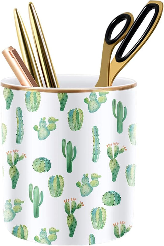 Pen Pencil Holder, Multi-Purpose Holder for Desk Pencil Cup for Girls Boys Kids Durable Ceramic Desk Organizer Makeup Brush Holder for Office, Classroom, Home, Cactus