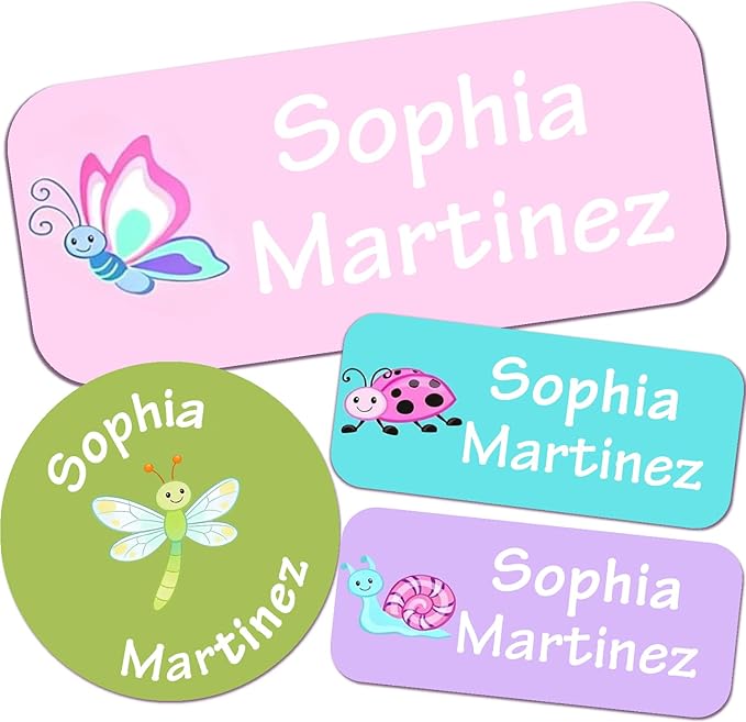 Waterproof Custom Name Stickers (135 Labels) - Personalized Daycare Labels for Clothing, Water Bottles, Lunch Boxes & School Supplies - Ideal for Camp & Daycare - No-Iron (Butterflies Flutter)