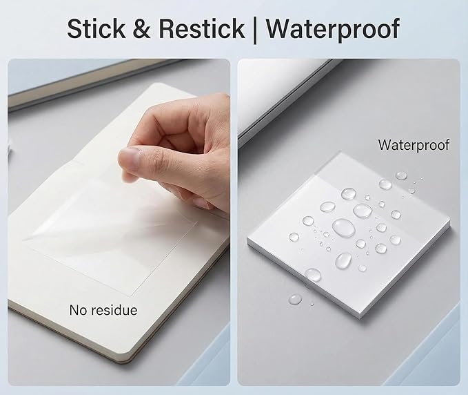 300P Transparent Sticky Notes, 3x3 Inch Clear Frosted Glitter Notes, Waterproof Self-Adhesive Clear Sticky Notes for Books Annotation, Notes Highlights, School Office Supplies