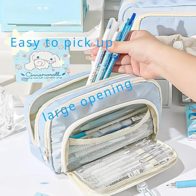 Cute Aesthetic Pencil Case Kawaii Pencil Case with Kawaii Pins Large Pencil Pouch Holder Preppy Supplies (black)