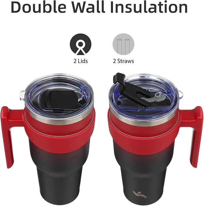 Konokyo 30 oz Tumbler with Handle and 2 Straw 2 Lid, Insulated Water Bottle Stainless Steel Vacuum Cup Reusable Travel Mug,Mystic Moon