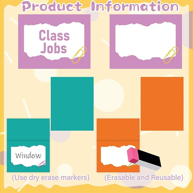 QOUBAI 112 Pcs Colorful Class Jobs Bulletin Board Set Rainbow Classroom Jobs Pocket Chart Bulk Boho Class Management Educational Chart Teacher's Helper Posters Classroom Decorations School Supplies