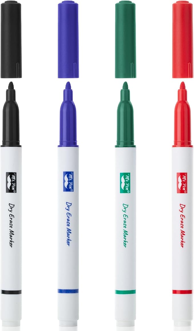 Mr. Pen- Dry Erase Markers, 4 Pack, Assorted Colors, Fine Tip, Dry Erase Whiteboard Markers for Writing on Whiteboards, Weekly Planner, Glass, School, Office, Home
