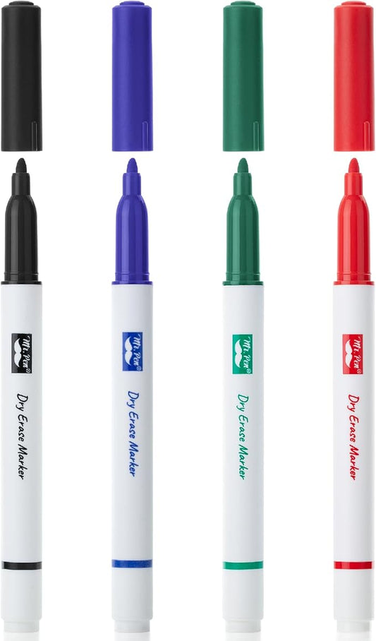 Mr. Pen- Dry Erase Markers, 4 Pack, Assorted Colors, Fine Tip, Dry Erase Whiteboard Markers for Writing on Whiteboards, Weekly Planner, Glass, School, Office, Home