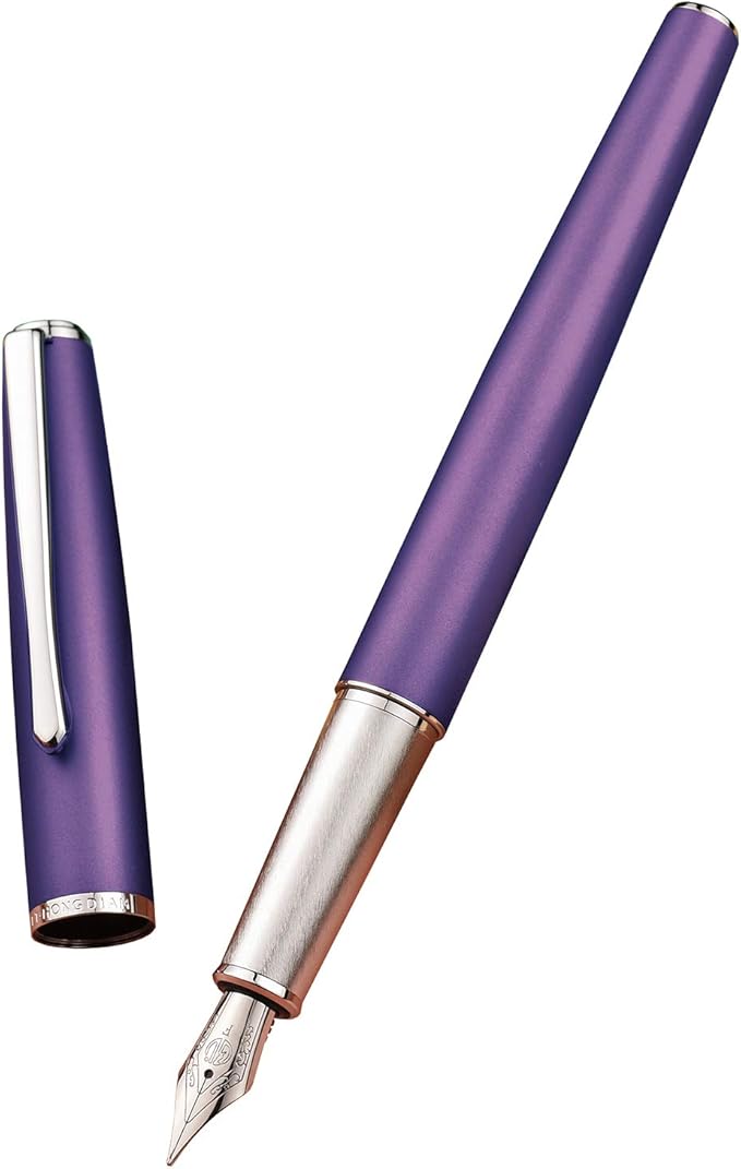 Hongdian 920 Purple Metal Fountain Pen, Iridium Extra Fine Nib Classic Pen, Includes Refillable Converter and Pen Pouch