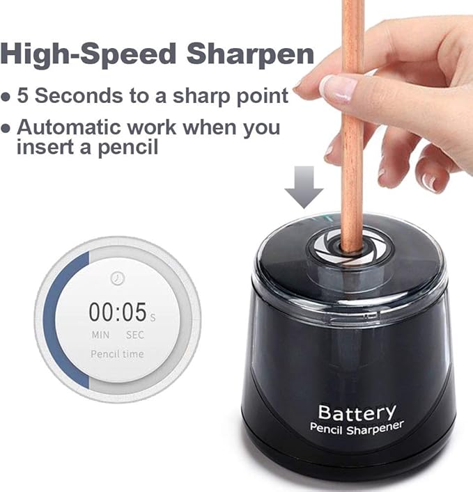 Electric Pencil Sharpener, Battery Operated for Kids Artists Adults, Automatic Sharpen for 2B/HB/Colored Pencils, Portable for Classroom Office Home