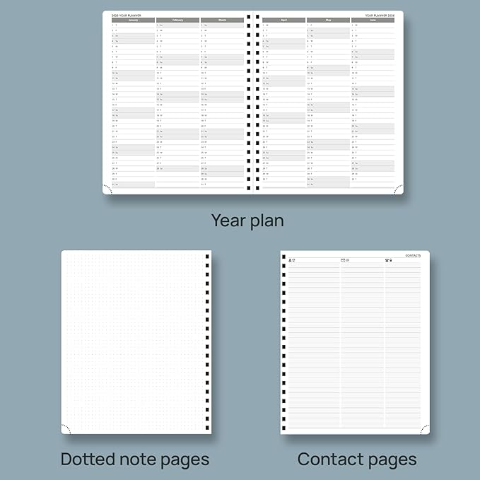 POPRUN 2026 Planner (Jan.-Dec.), Large-8.5" x 10.5", Horizontal Weekly Notebook, 12-Month Calendar Book with Monthly Tabs, Spiral Soft Cover, Inner Pocket, 100 GSM - Lavender
