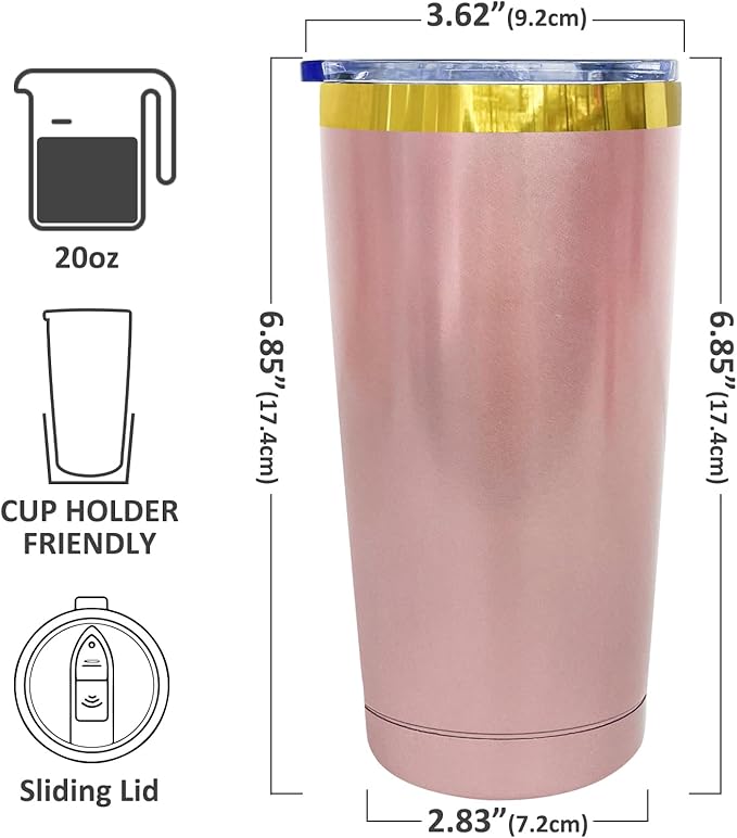20 oz Tumbler Bulk Stainless Steel Tumblers with Lids and Straws, Double Wall Vacuum Insulated Travel Coffee Mug for Laser Engrave, Powder Coated Cups for Hot and Cold Drinks (Rose Gold,1 pack)