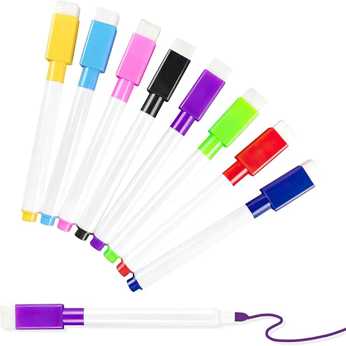 25 Pcs Colorful Magnetic Dry Erase Markers with Eraser Cap, White Board Mini Dry Erase Markers Bulk, Fine Point Tip White Board Markers for Teachers Office School Supplies