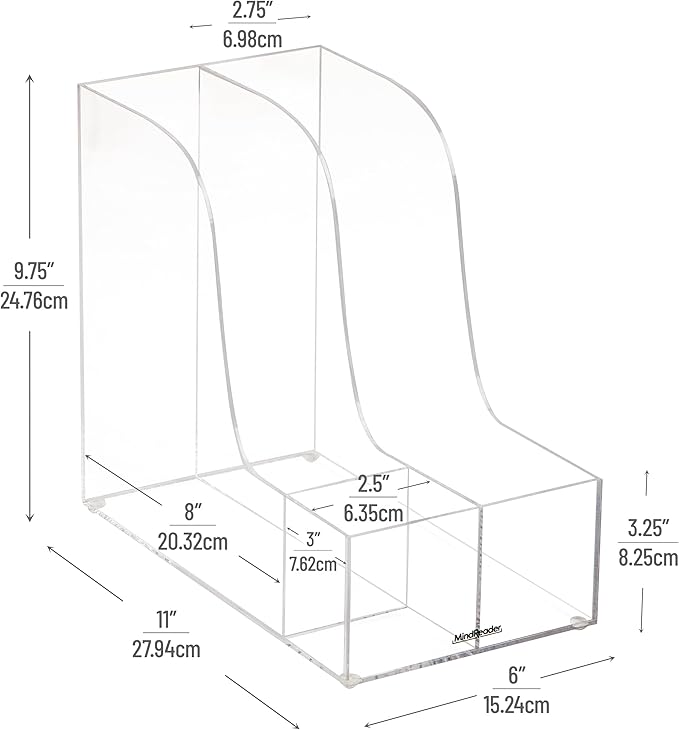 Mind Reader Vertical File Storage, Desktop Organizer, Magazine Holder, Office, Acrylic, Clear