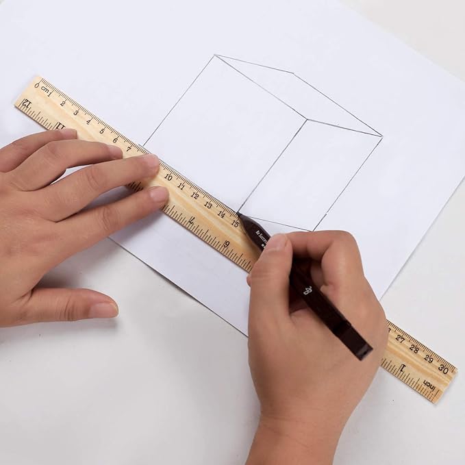 KINJOEK 108 Packs 12 Inch Wooden Rulers Double Sided Pine Wood School Ruler Measuring for Home, Student, Office Use, 2 Scale, 30 cm