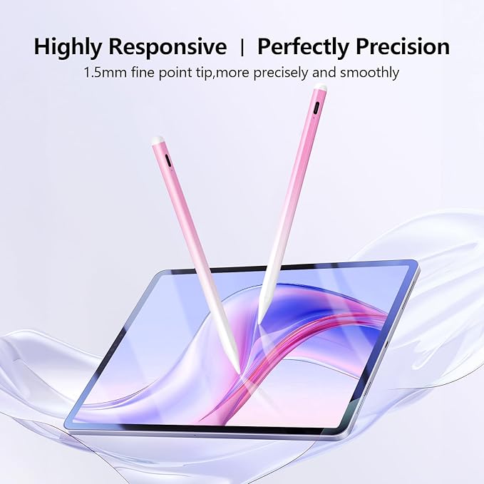 Stylus Pen for iPad 6th-11th Generation-2X Fast Charge Active Pencil Compatible with 2018-2026 Apple iPad Pro 11"/12.9"/M4, iPad Air 3/4/5/M2/M3/M4,iPad mini 5/6/7 Gen-Gradient White Pink