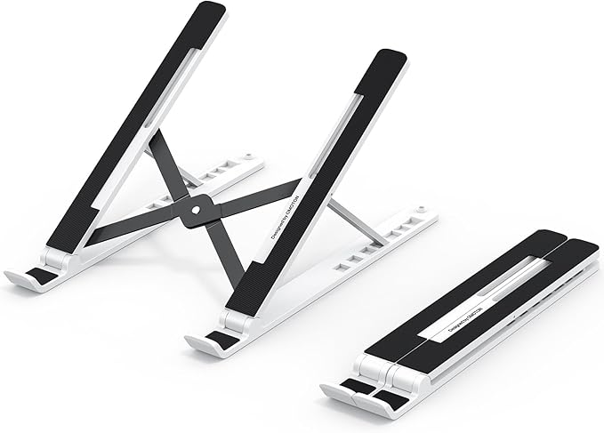 OMOTON Laptop Stand, Laptop Stand for Desk Ergonomic 7-Levels Angles Adjustable Computer Stand, Portable ABS Laptop Riser Holder Compatible with All Laptops and iPad（10-15.6", White