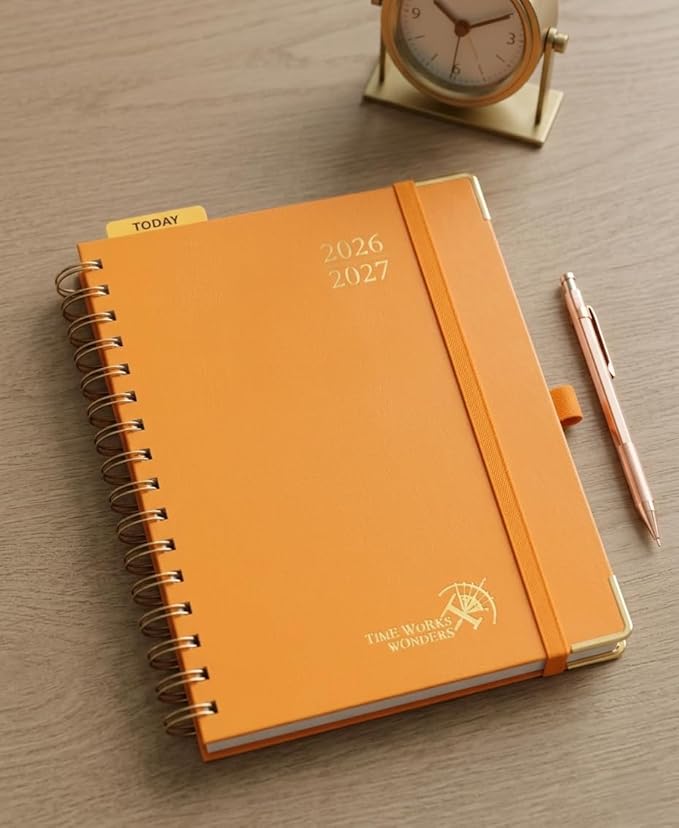 POPRUN 2026-2027 Monthly Planner, 18 Month Calendar (July 2026-Dec 2027), 6.25" x 8.5" A5 Spiral Hardcover Organizer with Dotted Note Pages, Professional Appointment Book for Business Office, Students & Teachers - Orange