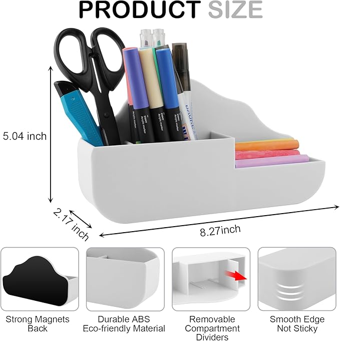 KITANIS Cloud Style 3 Compartment Magnetic Dry Erase Marker Holder, Pen Pencil Organizer for Refrigerator, Whiteboard, Locker Accessories