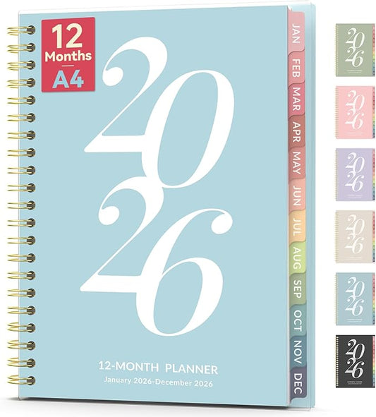 Forvencer 2026 Planner Weekly and Monthly, Jan - Dec 2026, 8.5” x 11”, Large Agenda Planner for Women, Aesthetic Calendar Planner with Spiral Bound, Month Tab, Flexible Cover for School Office, Blue
