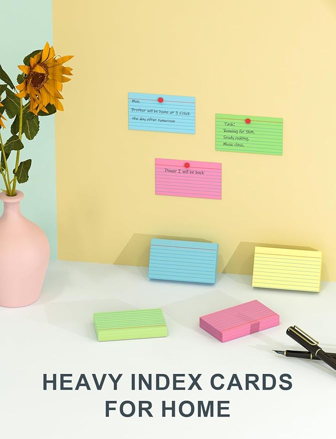 Colored Index Cards 4x6 Inch - 160 Count, Ruled Index Flash Cards for Studying, Lined Index Note Cards 4 x 6 with Colorful, Heavy Colored Flashcards 4x6 Notecards for Office, Home and School Supplies